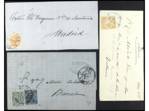 HISTORIA POSTAL. 1865-1885. Lote compuesto por 4 cartas y un