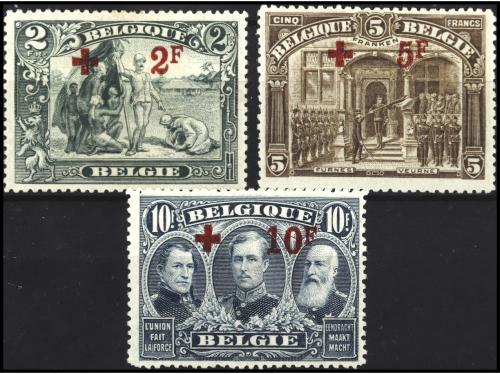 * BELGICA. Yv. 161/3. 2 f. verde, 5 f. castaño y 10 f. azul.