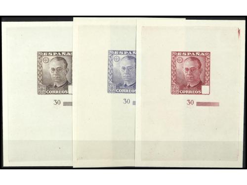 ESPAÑA. 1937. 3 PRUEBAS en colores castaño, rojo y violeta d