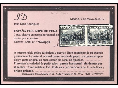 ** ESPAÑA. Ed. 693spph y 693sppv. 1 pta. pizarra. Parejas ho