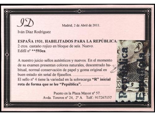 * ESPAÑA. Ed. 593ea y 597ea. 2 cts. y 20 cts. con variedad "