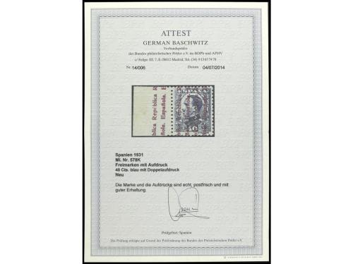 ** ESPAÑA. Ed. 600hh. 40 cts. azul con HAB. DOBLE. Borde lat