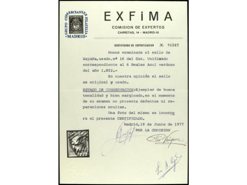 ° ESPAÑA. Ed. 16. 6 reales azul verdoso. Cert. EXFIMA. BONIT
