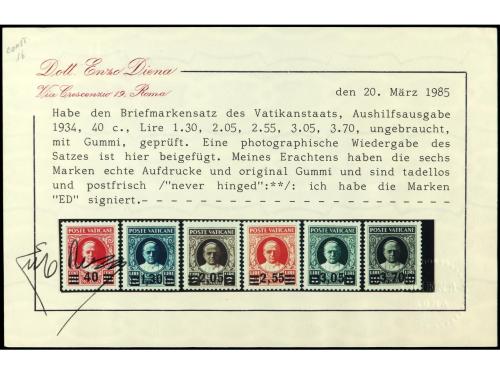 ** VATICANO. Yv. 60/5. SERIE COMPLETA. Cert. E. DIENA. PRECI