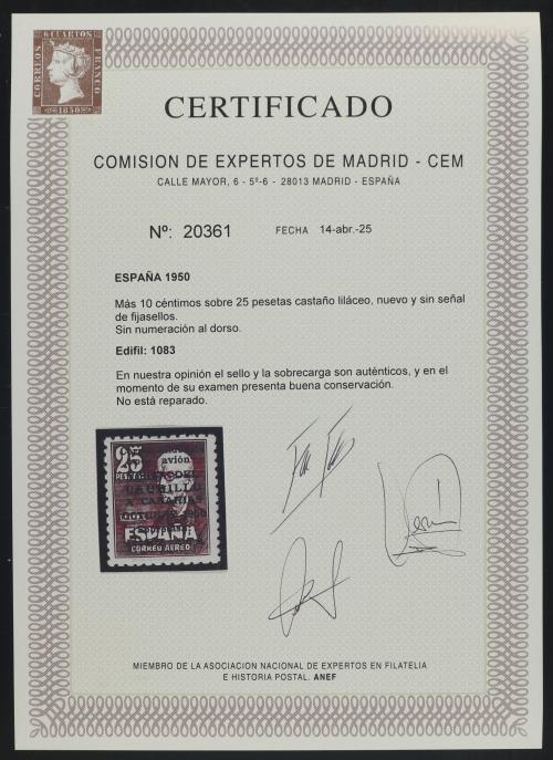 ** ESPAÑA. Ed. 1083. CAUDILLO A CANARIAS SIN NÚMERO. Cert. C