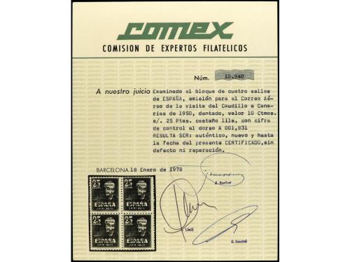 ** ESPAÑA. Ed. 1090(4). CAUDILLO A CANARIAS CON NÚMERO. Bloq