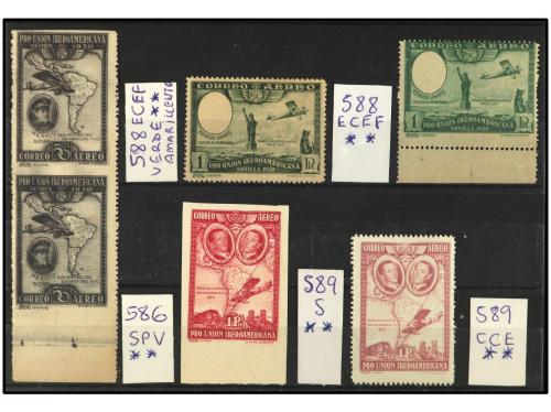 ** ESPAÑA. Ed. 586, 588 y 589. 2 Fichas conteniendo VARIEDAD