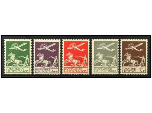 ** DINAMARCA. Yv. Av.1/5. SERIE COMPLETA. Rara sin fijasello