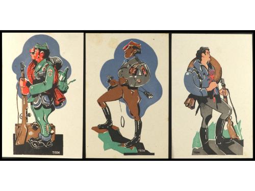 ✉ ESPAÑA GUERRA CIVIL. REQUETÉS Y FRANCO. Lote de 7 postales