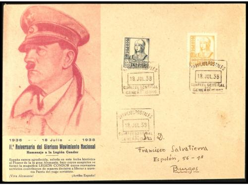 ✉ ESPAÑA GUERRA CIVIL. REQUETÉS Y FRANCO. Lote de 7 postales