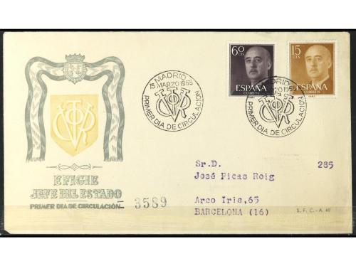 ESPAÑA. Ed. 1143... FRANCO. 5 S.P.D. con 9 sellos diferentes