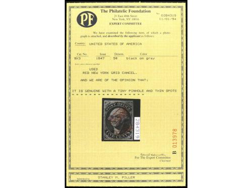 ° ESTADOS UNIDOS. Yv. 2. NEW YORK. 5 c. negro s. azulado. Pr