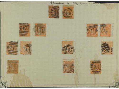 ° GRAN BRETAÑA. 1862-1864. Estudio de 4 p. rojo con más de 3