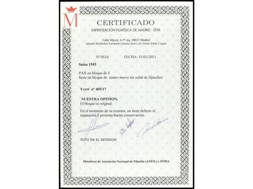 ** SUIZA. Ed. 405/17(4). SERIE COMPLETA en bloque de 4. Cert