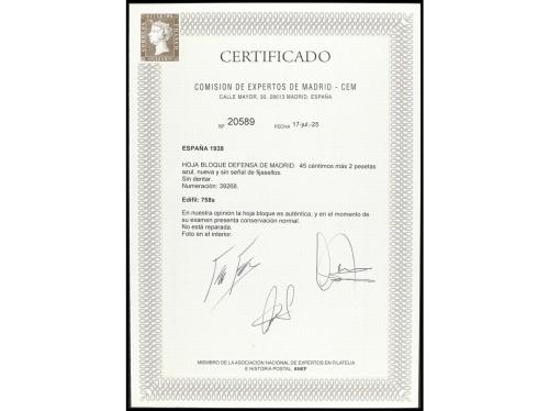 ** ESPAÑA. Ed. 758s. 45 cts. + 2 pts. azul. HB. SIN DENTAR. 