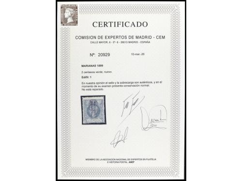 * COLONIAS ESPAÑOLAS: MARIANAS. Ed. 1. 2 centavos verde. Cer