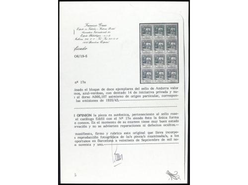 ** ANDORRA. Ed. 17cc. 10 cts. azul verdoso. COLOR CAMBIADO. 