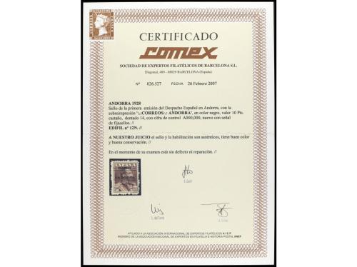 * ANDORRA. Ed. 12N. 10 pts. castaño con nº A.000000 y DENT. 