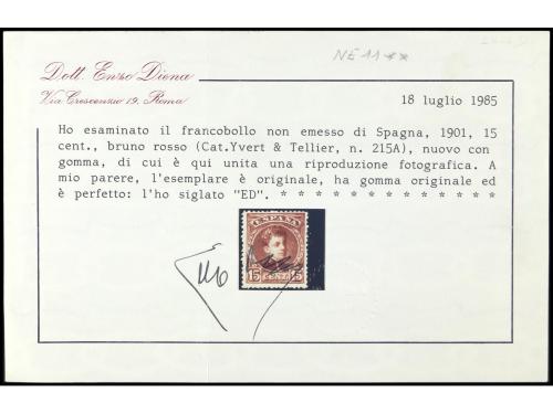 * ESPAÑA. Ed. NE11. 15 cts. castaño rojizo. Cert. E. DIENA. 