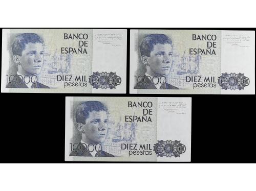 JUAN CARLOS I. Lote 3 billetes 10.000 Pesetas. 24 Setiembre 