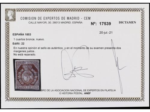 (*) ESPAÑA. Ed. 22. 1 cuarto bronce. Dos márgenes justos per