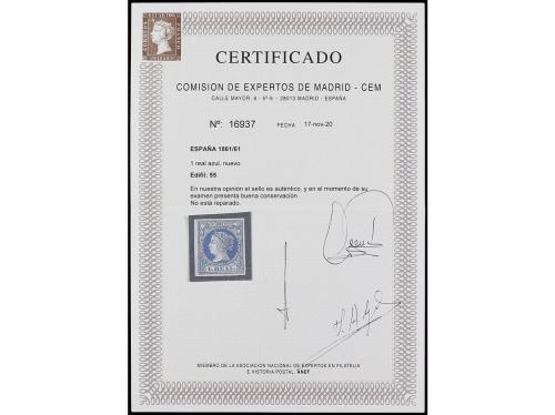 (*) ESPAÑA. Ed. 55. 1 real azul. PIEZA DE LUJO. Cert. CEM. C