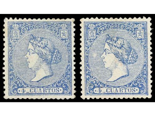 */(*) ESPAÑA. Ed. 81 (2). 4 cuartos azul, 2 sellos. Centrado
