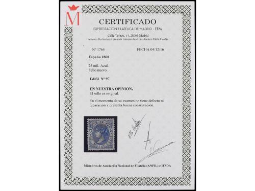 ** ESPAÑA. Ed. 97. 25 mil. azul. Bien centrado. Dentado lige