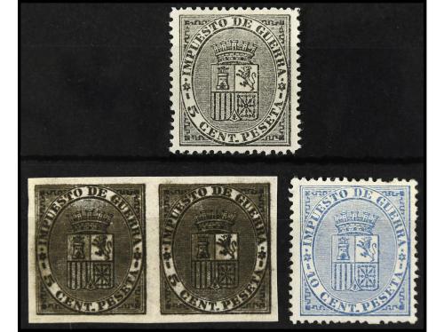 (*) ESPAÑA. Ed. 141 y ** 142. 5 c. negro sin goma y 10 c. az