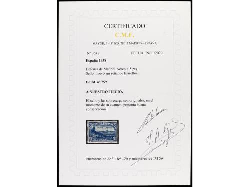 ** ESPAÑA. Ed. 759. Aéreo + 5 pts. Tipo 18. Muy bien centrad