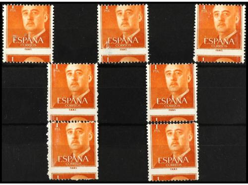 (*) ESPAÑA. Ed. 1153dv (7). 1 pta. rojo. 7 sellos con DENTAD