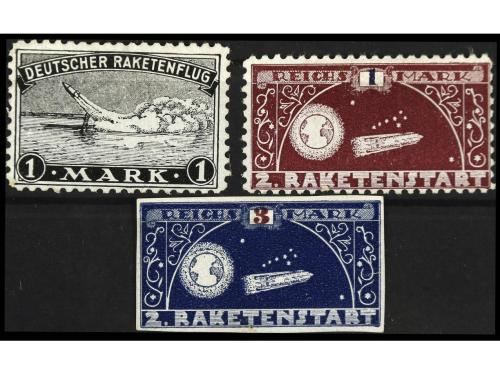 1930 ca. VUELOS POR COHETE. 3 sellos de 1 y 3 marcos. RAROS.