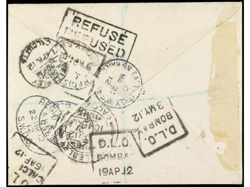 ✉ INDIA INGLESA. 1912. PUTNEY (U.K) a CALCUTTA. 1 p. rojo y 