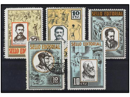 ESPAÑA GUERRA CIVIL. SELLO EDITORIAL. 5 viñetas de 10 cts. m