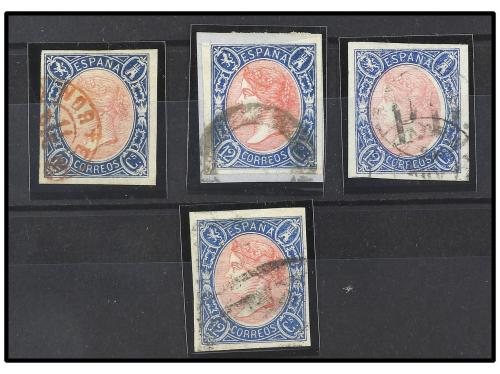 ° ESPAÑA. Ed. 70 (4). 12 cuartos azul y rosa. 4 sellos con m