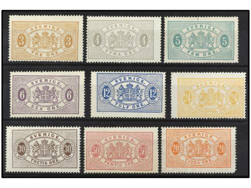 * SUECIA. Yv. 1B/10B. 1874-1881. SERVICIO. 3 öre a 50 öre, d