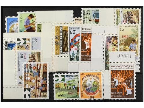 ** LAOS. Mi. 599/617. 1982. SERIE COMPLETA con sobrecarga "1
