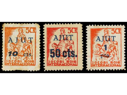 ESPAÑA GUERRA CIVIL. VIÑETAS. SRI. AJUT. 3 valores, 10 c., 5
