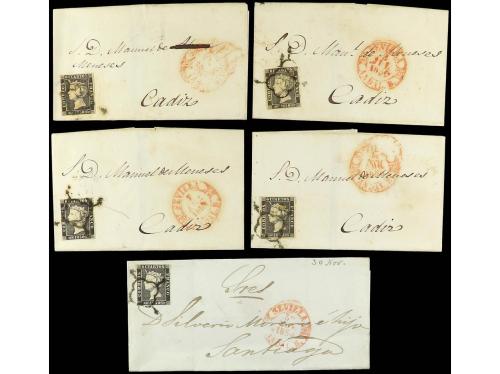 ✉ ESPAÑA. Ed. 1A (10). 1850. CONJUNTO de 10 cartas con el 6 