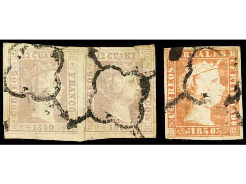 ° ESPAÑA. Ed. 2 (2) y 3. 12 cuartos lila en pareja y 5 reale