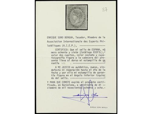 (*) ESPAÑA. Ed. 87. 2 cuartos castaño. Centrado y aspecto de