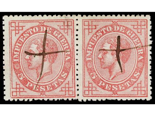 ° ESPAÑA. Ed. 186 y 187. 1 peseta, pareja, tira de cuatro + 