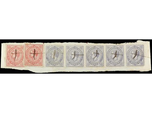 ° ESPAÑA. Ed. 186/7. 1 pta. tira de 5 y 5 pts. (2), sobre pe