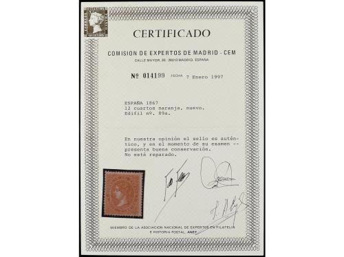 (*) ESPAÑA. Ed. 89A. 12 cuartos naranja. Buen ejemplar. RARO