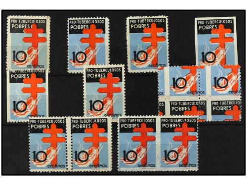 **/* ESPAÑA. Ed. 840 + var. 10 cts. negro, azul y celeste y 