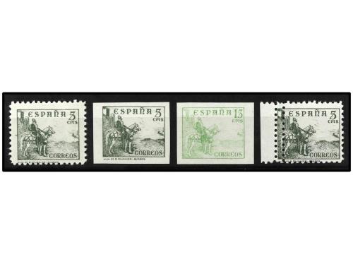 ** ESPAÑA. Ed. 816ec, ecs, ecdd y 819ecs. 5 cts. verde. 3 se