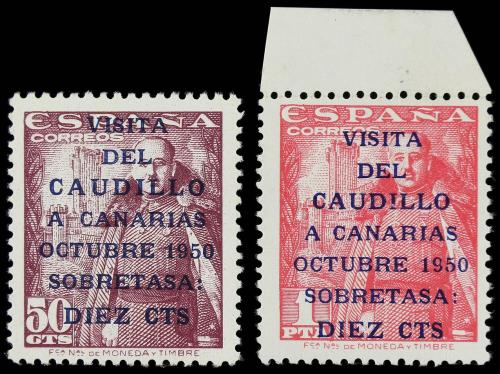 ** ESPAÑA. Ed. 1083A y 1089he. 10 cts. s. 50 cts. lila I tir