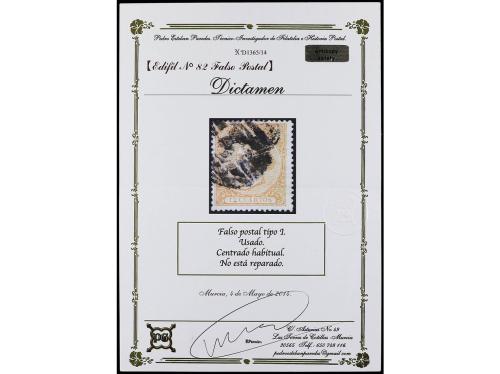 ° ESPAÑA. Ed. 82F. 12 cuartos naranja, FALSO POSTAL, tipo I.