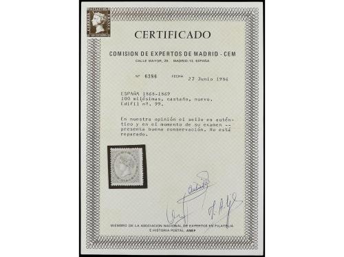 (*) ESPAÑA. Ed. 99. 100 mils. castaño. Centrado habitual. Ce