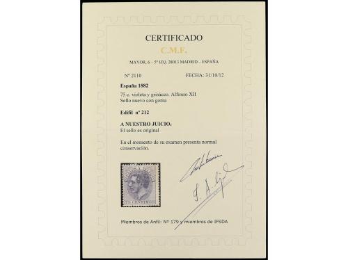 * ESPAÑA. Ed. 212. 75 c. violeta. Centrado habitual. Dentado